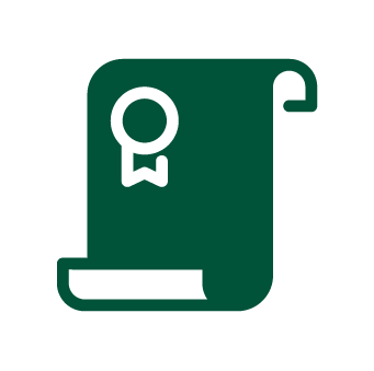 Green diploma scroll icon representing earning a degree