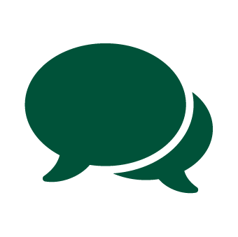 Two overlapping green speech bubbles icon representing marketing your skills